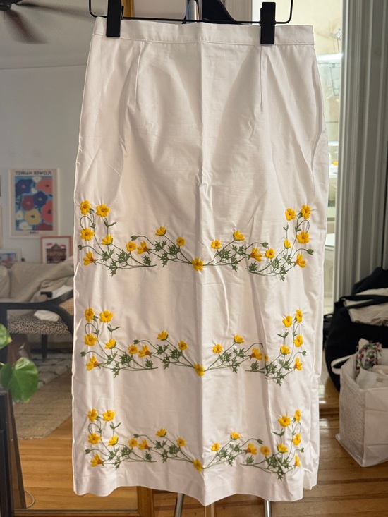Fanm Mon Dresses & Skirts - Fanm Mon White Midi Skirt with Yellow Floral Embroidery
